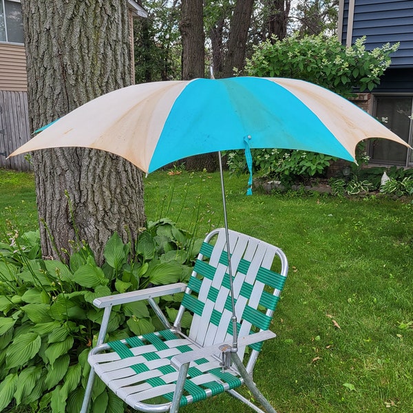 Groovy Blue and White Fabric Beach Chair Umbrella Made in Japan
