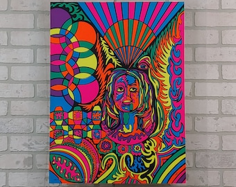 1970s Vintage Blacklight Poster Psychedelic Women's Liberation LIB Black Light Poster Signed Head Shop Pin-up Rainbow WC #105