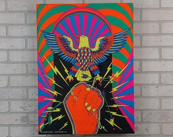 1970s Freedom Vintage Blacklight Poster Psychedelic Pin-up Eagle Fist Chains 1970's #108