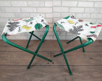 Pair of Metal and Vinyl Folding Camping Stools/Chairs/Bench/Tables