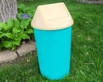 Vintage Turquoise and White Shamrock Neatway Trash Can