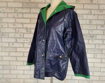 Vintage Green and Navy Rain Jacket/Coat Size Large L with Umbrellas