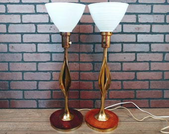 Pair of MCM Mid Century Modern Gold Brass Gio Ponti Sculptural Lamps designed for Laurel Lamp Company