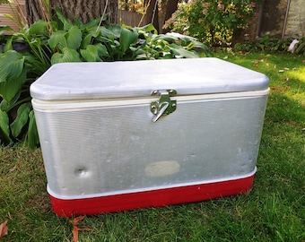 Retro Red and Silver Aluminum Metal Thermos Cooler