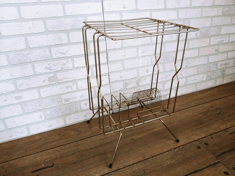 Mid Century Wire Record Rack Record Player Holder image 1