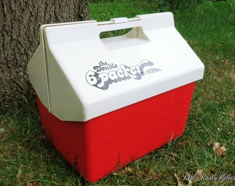 Retro Red and White Double 6 Packer Plastic Thermos Cooler