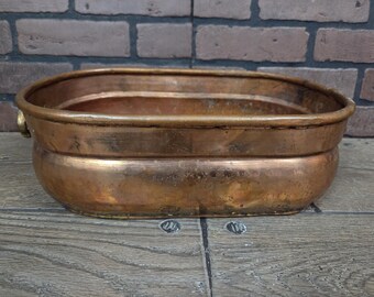 Antique French Large Dovetailed Copper Pot Cast Brass Handles