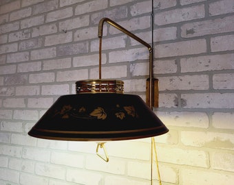 Tole Swing Arm Adjustable Black Rustic Early American Wall Mounted Light Fixture Lamp