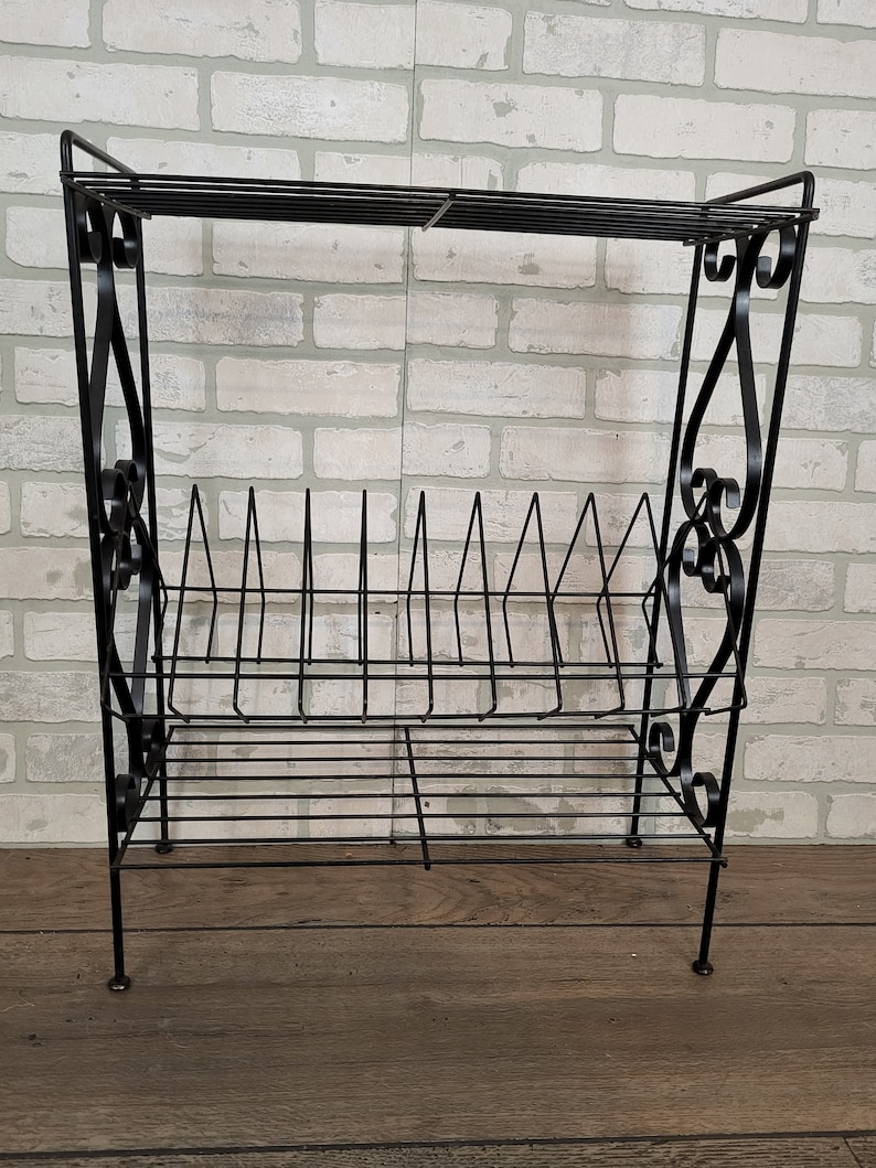 Mid Century Black 3 Tier Wire Record Rack Record Player Holder image 2