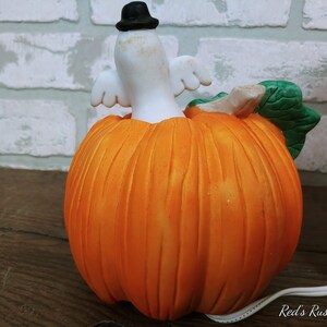 Vintage Ceramic Halloween Pumpkin Jack O Lantern With Ghost From Fabri ...