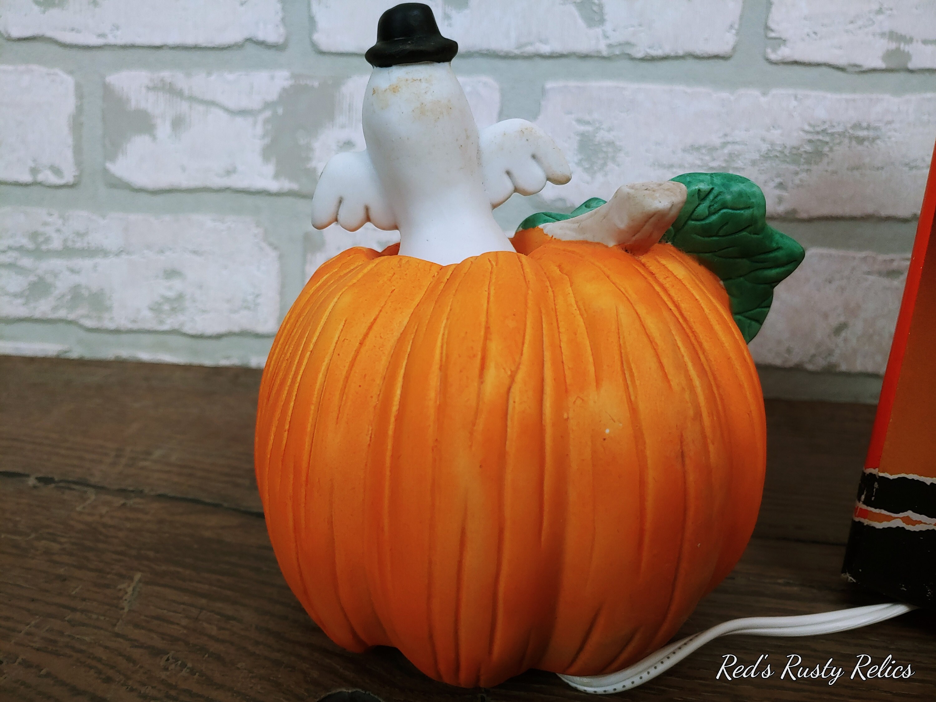 Vintage Ceramic Halloween Pumpkin Jack O Lantern With Ghost From Fabri ...