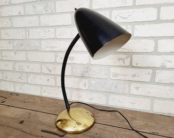 MCM Mid Century Modern Black and Brass Gooseneck Lamp