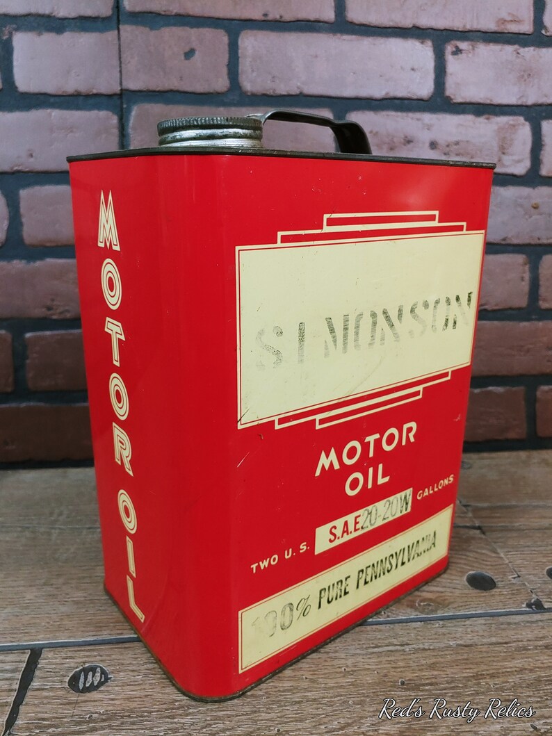 Retro Motor Oil Simonson Pure Pennsylvania 2 Gallon Metal Can 20-20W image 2