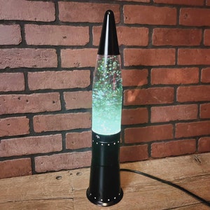 Groovy Mod Silver Oozy Glo Lava Lamp with Green Glitter Lava