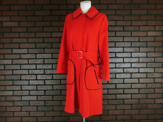 Montgomery Ward Red Orange Trench Coat Jacket with