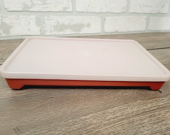 Vintage Tupperware Bacon Deli Meat Marinator Keeper Paprika color tray Sheer Lid