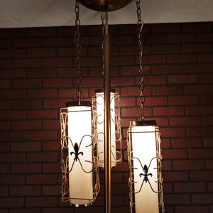 Retro Brass 3 Chain Hanging Fleur de Lis Lantern Tension Pole Lamp image 2