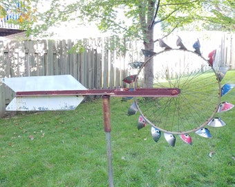 Vintage Large Bicycle Tire Whirligig Weathervane Wind Sculpture