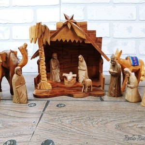 14 Piece Hand Carved Wood Nativity Set