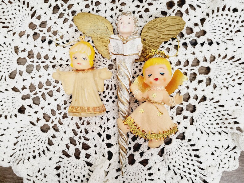 Set of 3 Christmas Angel Cherub Ornaments Decorations image 1