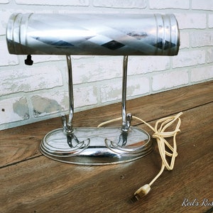 Art Deco Silver Tone Light Desk Task Table Lamp image 3