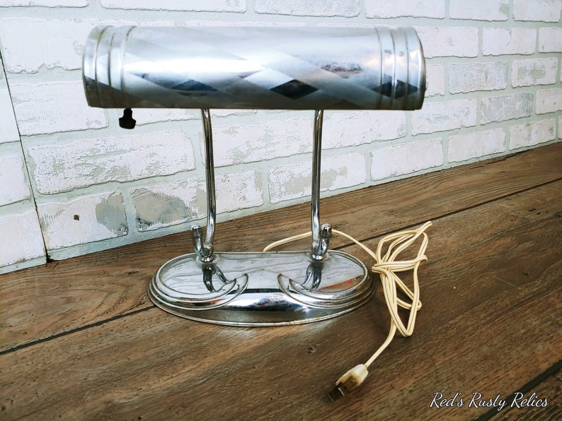 Art Deco Silver Tone Light Desk Task Table Lamp image 3