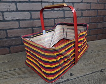 Vintage Fold Away Folding Fabric and Metal Shopping Basket