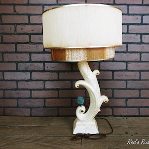 Atomic Double Light Lamp Off White/Cream/ Ivory Lamp with Double Fiberglass/Parchment Tiered Shade image 3