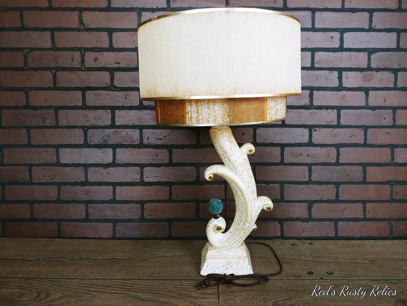 Atomic Double Light Lamp Off White/Cream/ Ivory Lamp with Double Fiberglass/Parchment Tiered Shade image 3