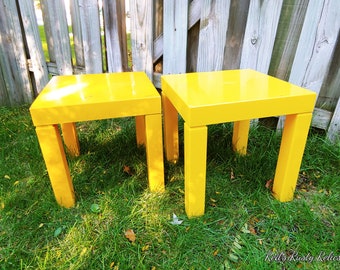 Vintage Pair of Square Yellow Plastic Parson End Tables Cube