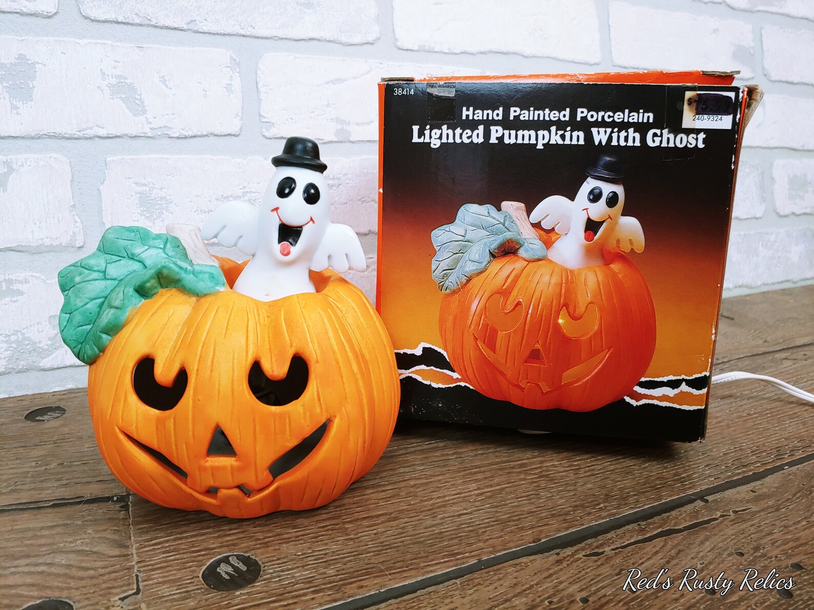 Vintage Ceramic Halloween Pumpkin Jack O Lantern With Ghost From Fabri ...