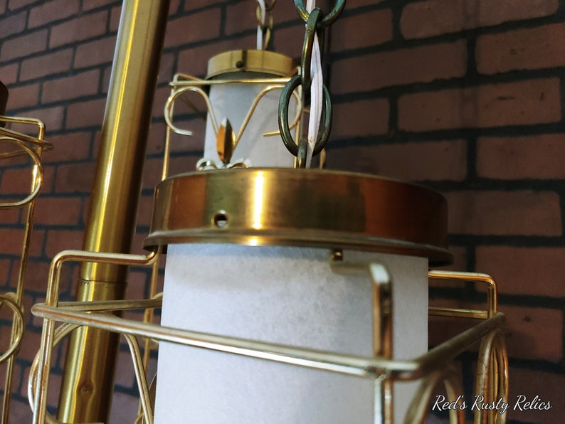 Retro Brass 3 Chain Hanging Fleur de Lis Lantern Tension Pole Lamp image 6