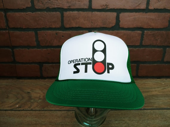 Vintage Green Operation Stop Trucker Snapback Hat… - image 3