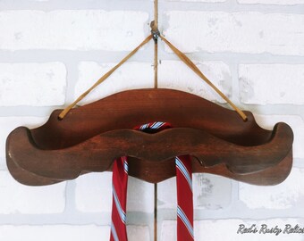 Vintage Wood Mustache Tie, Belt, Clothes Hanger, Rack, Holder