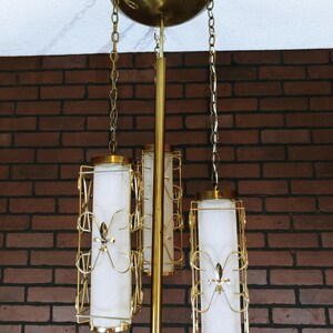 Retro Brass 3 Chain Hanging Fleur de Lis Lantern Tension Pole Lamp image 3