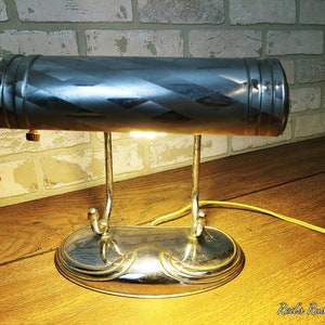 Art Deco Silver Tone Light Desk Task Table Lamp image 2