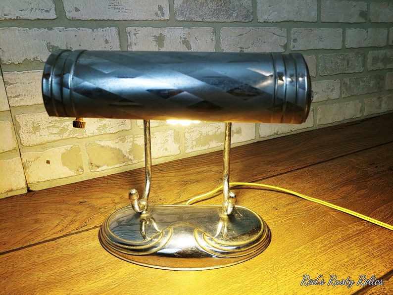Art Deco Silver Tone Light Desk Task Table Lamp image 2