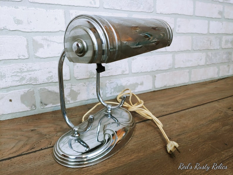 Art Deco Silver Tone Light Desk Task Table Lamp image 1