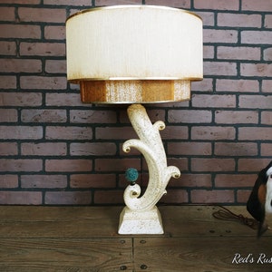 Atomic Double Light Lamp Off White/Cream/ Ivory Lamp with Double Fiberglass/Parchment Tiered Shade image 1