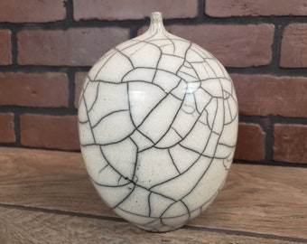 Authentic Signed Marc Ward Small Cream/White Crackle Glaze Raku Vase