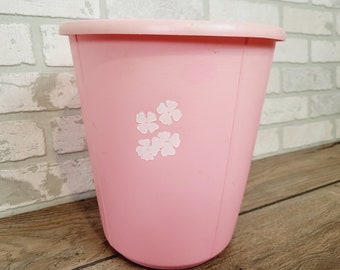 Vintage Pink with White Flowers Rubbermaid Waste Basket Trash Can