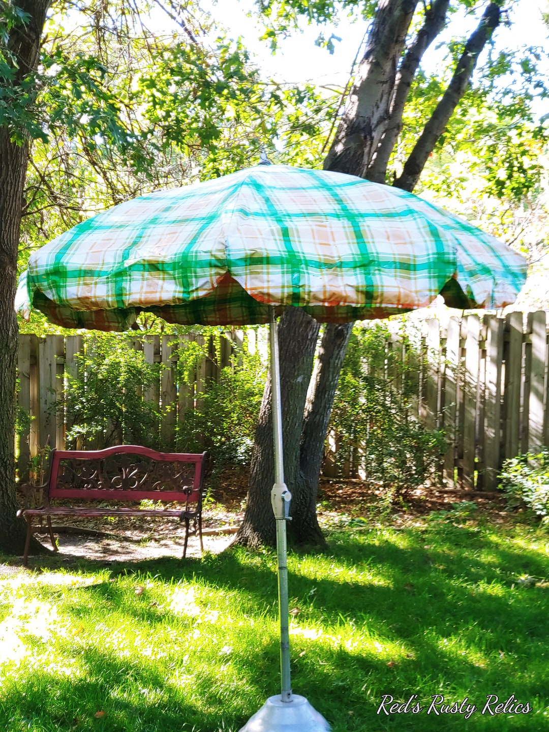 Groovy Green Plaid Scalloped Sears Patio Umbrella Etsy