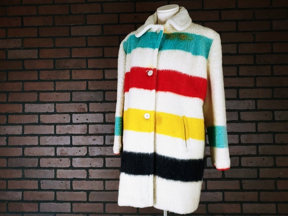 Vintage 1960s Authentic Wool Stripe Hudson Bay Point Blanket Coat Vintage 1960s Authentic Wool Stripe Hudson Bay Point Blanket Coat
