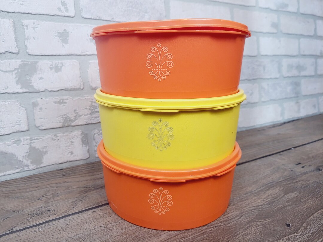 Set of 3 Tupperware Kitchen Storage Containers Orange and Etsy