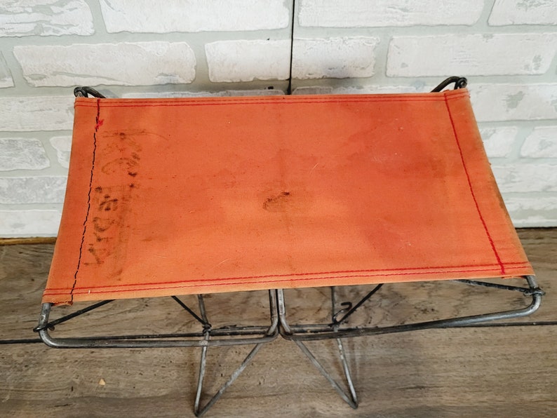 Vintage Orange Folding Camping Stool Chair Seat image 5