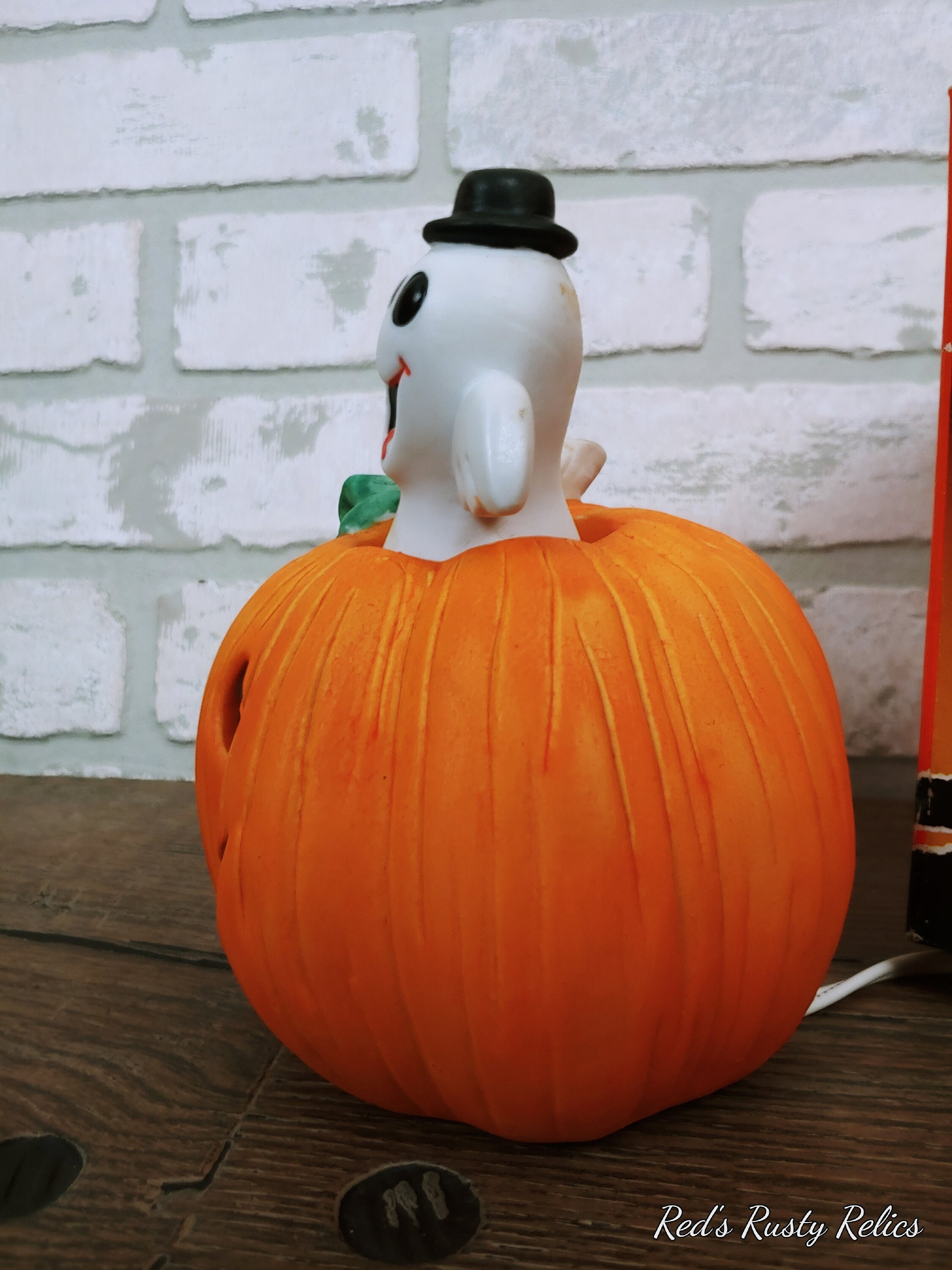 Vintage Ceramic Halloween Pumpkin Jack O Lantern With Ghost From Fabri ...