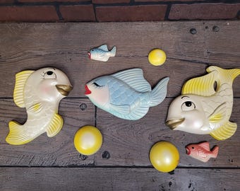 Vintage 1964 Miller Studio Chalkware Fish Wall Hangings