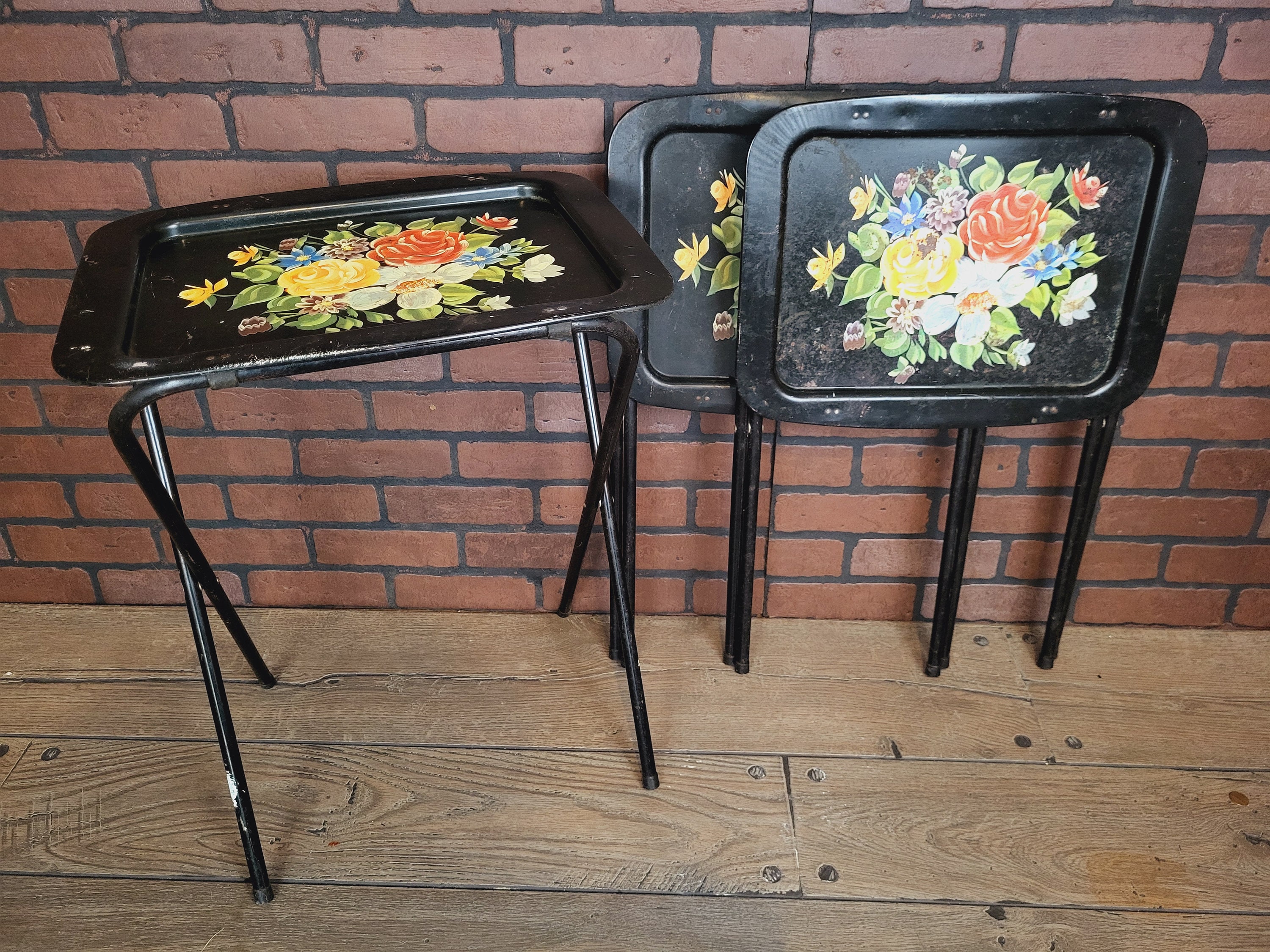 Set of Black Flower TV Trays Australia
