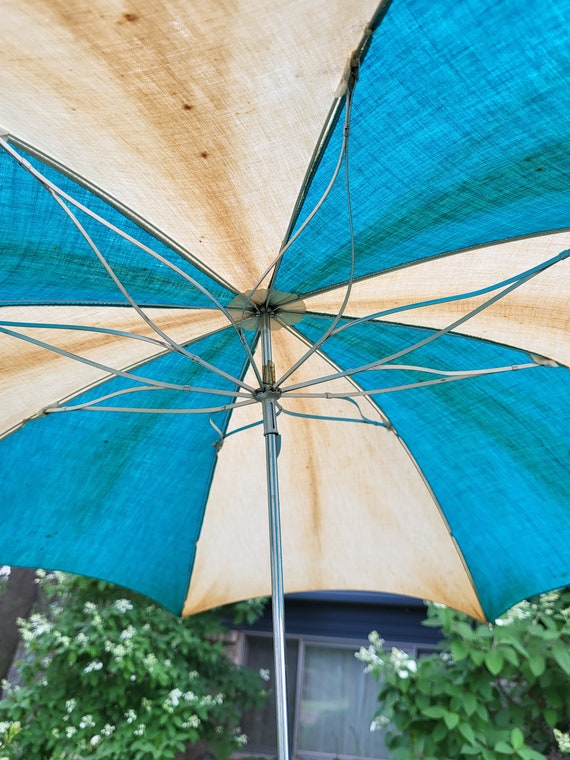 Groovy Blue and White Fabric Beach Chair Umbrella… - image 5