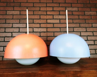 Orange and Blue Domed Ball Light Fixtures with Ball Shades